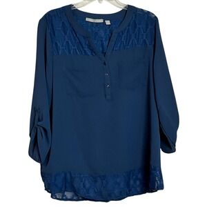 Valerie Stevens XL Blue Blouse Roll‎ Tab Long Sleeve Top Casual Career (3044)